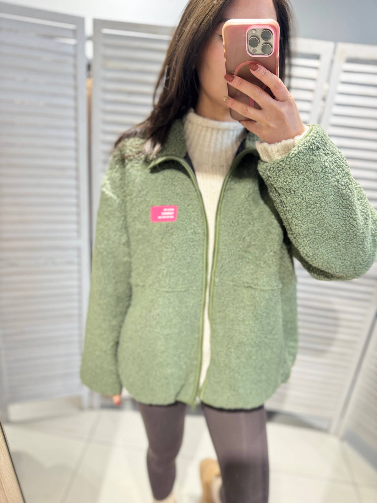 Plüsch-Reissverschlussjacke - Khaki