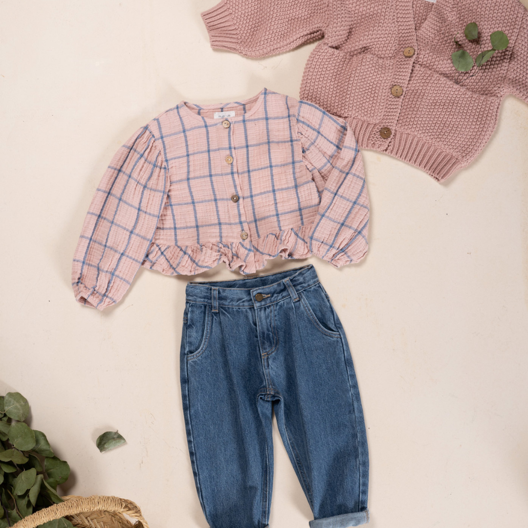 Musselin Bluse mit Streifen - rose/blau