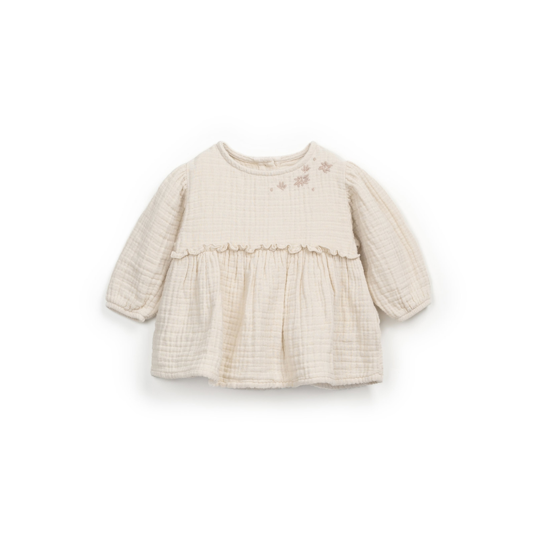 Musselin Tunika mit Bestickung - beige