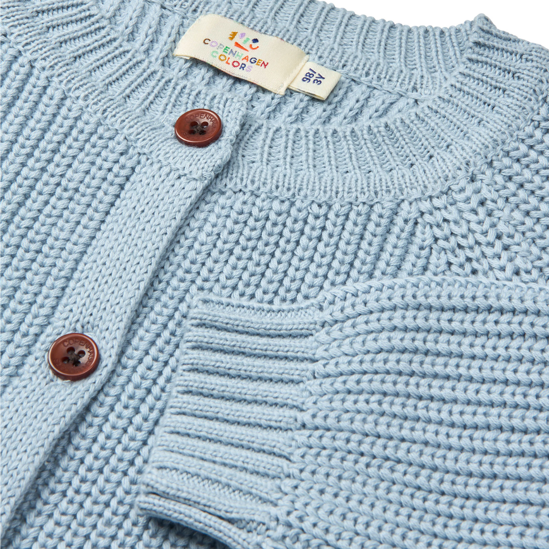 Gestrickter Rib Cardigan - Dusty Blue