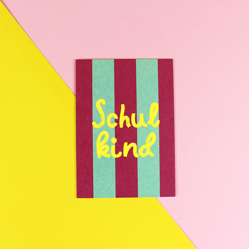 Postkarte Schulkind - brombeermint/neon gelb