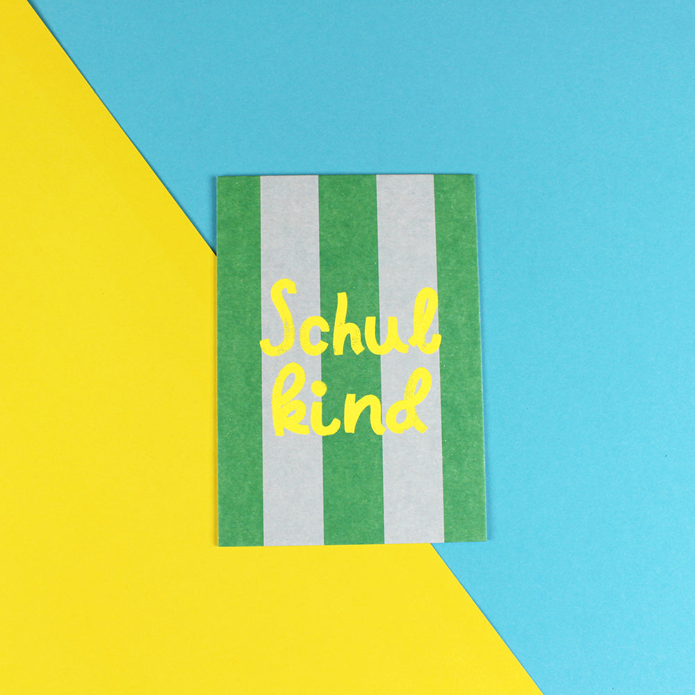Postkarte Schulkind - grüngelb/neon gelb