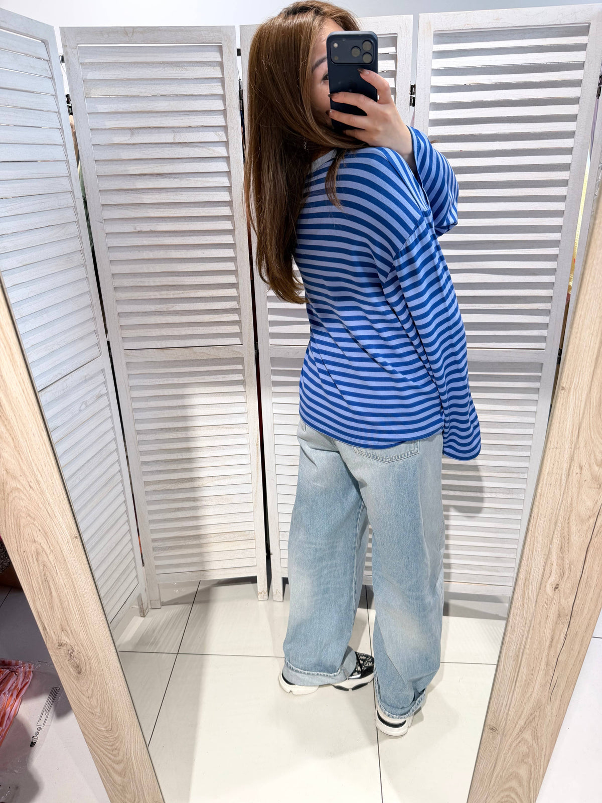 Gestreiftes Langarm-T‑Shirt - blau