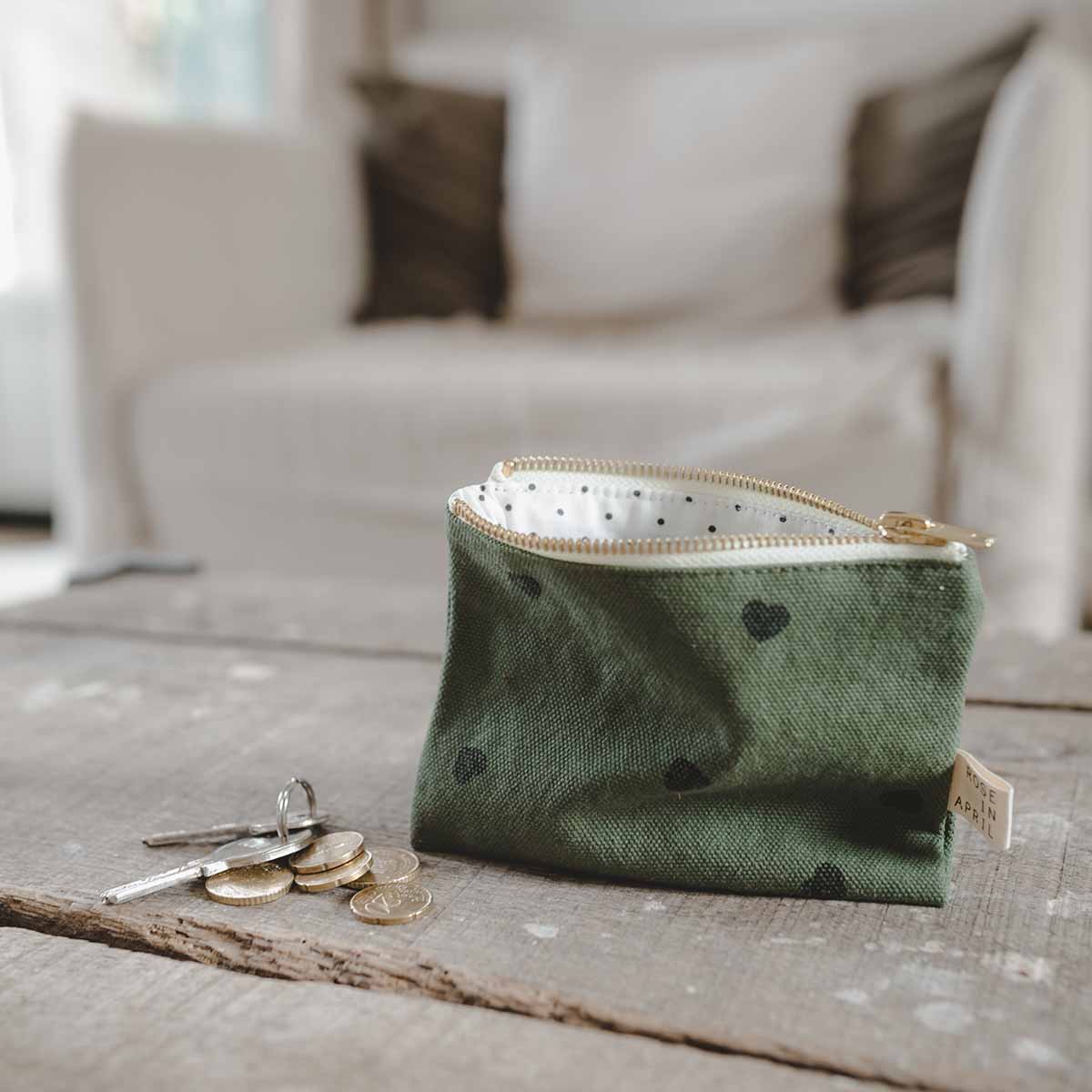 Baumwoll Portemonnaie - khaki/herz