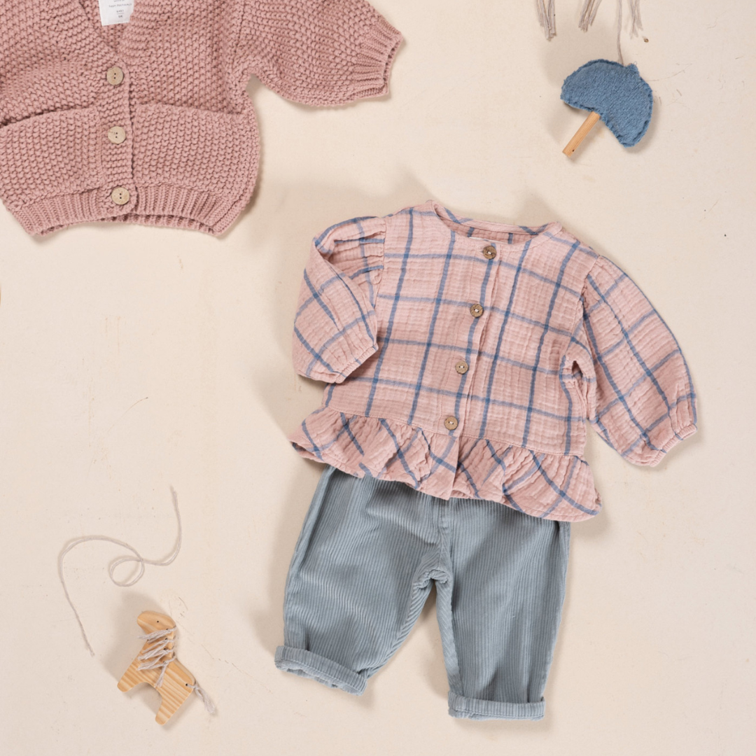 Musselin Bluse mit Streifen - rose/blau