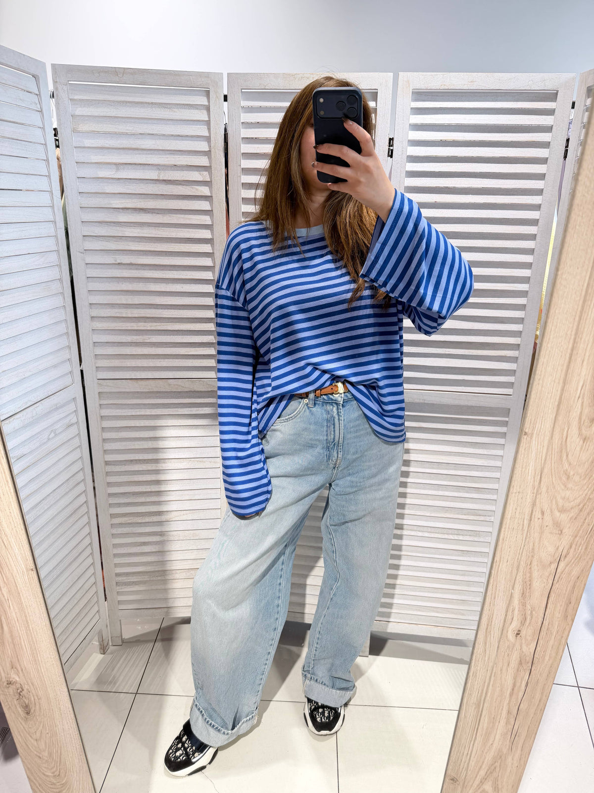 Gestreiftes Langarm-T‑Shirt - blau
