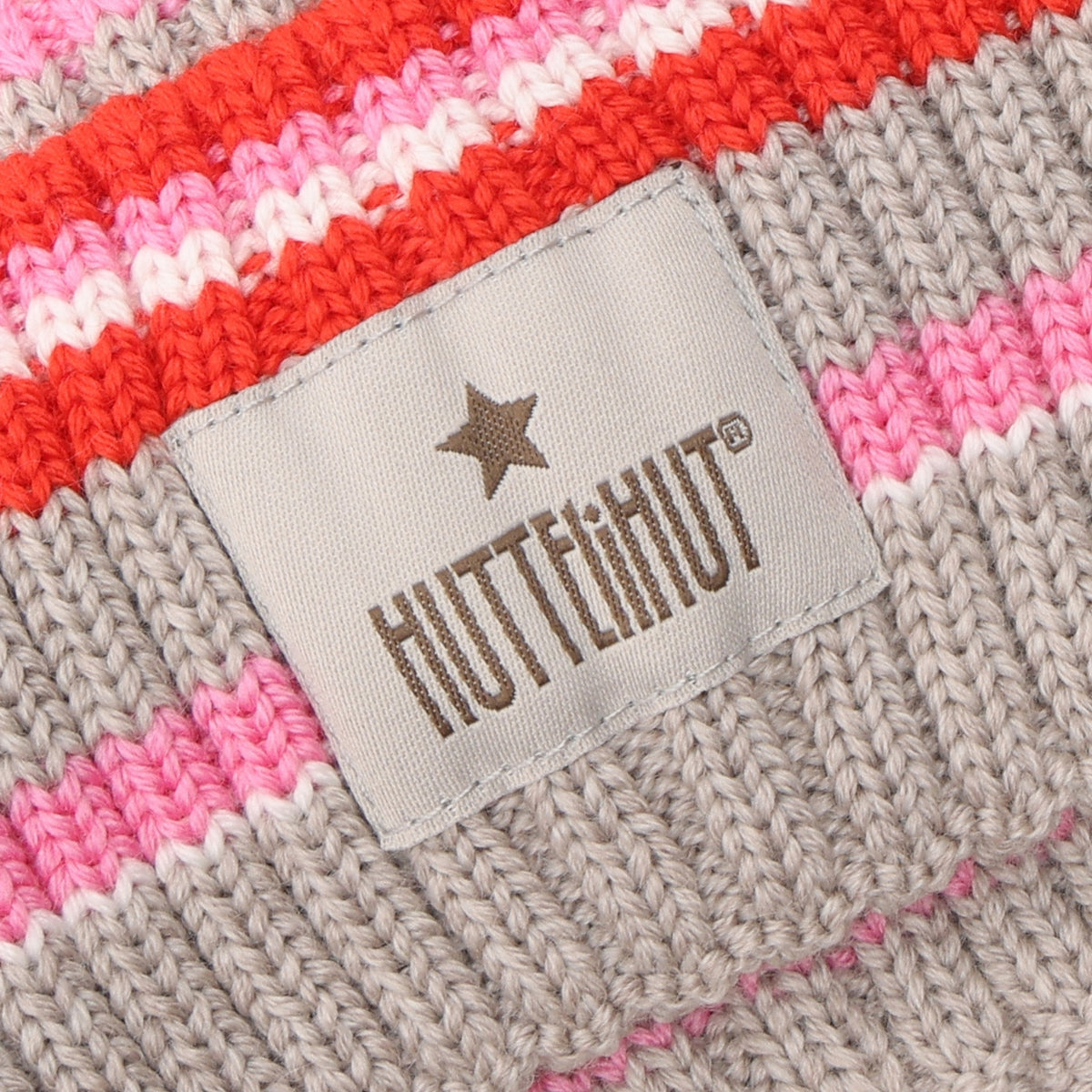Gestrickte Wollmütze gestreift - Pink