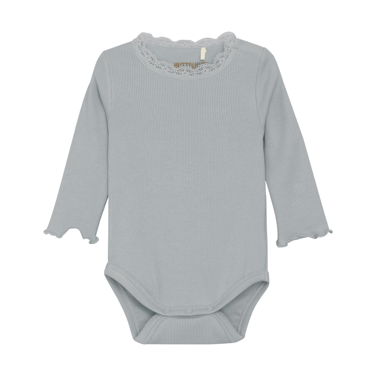 Langarm Rib Body mit Spitze - hellblau
