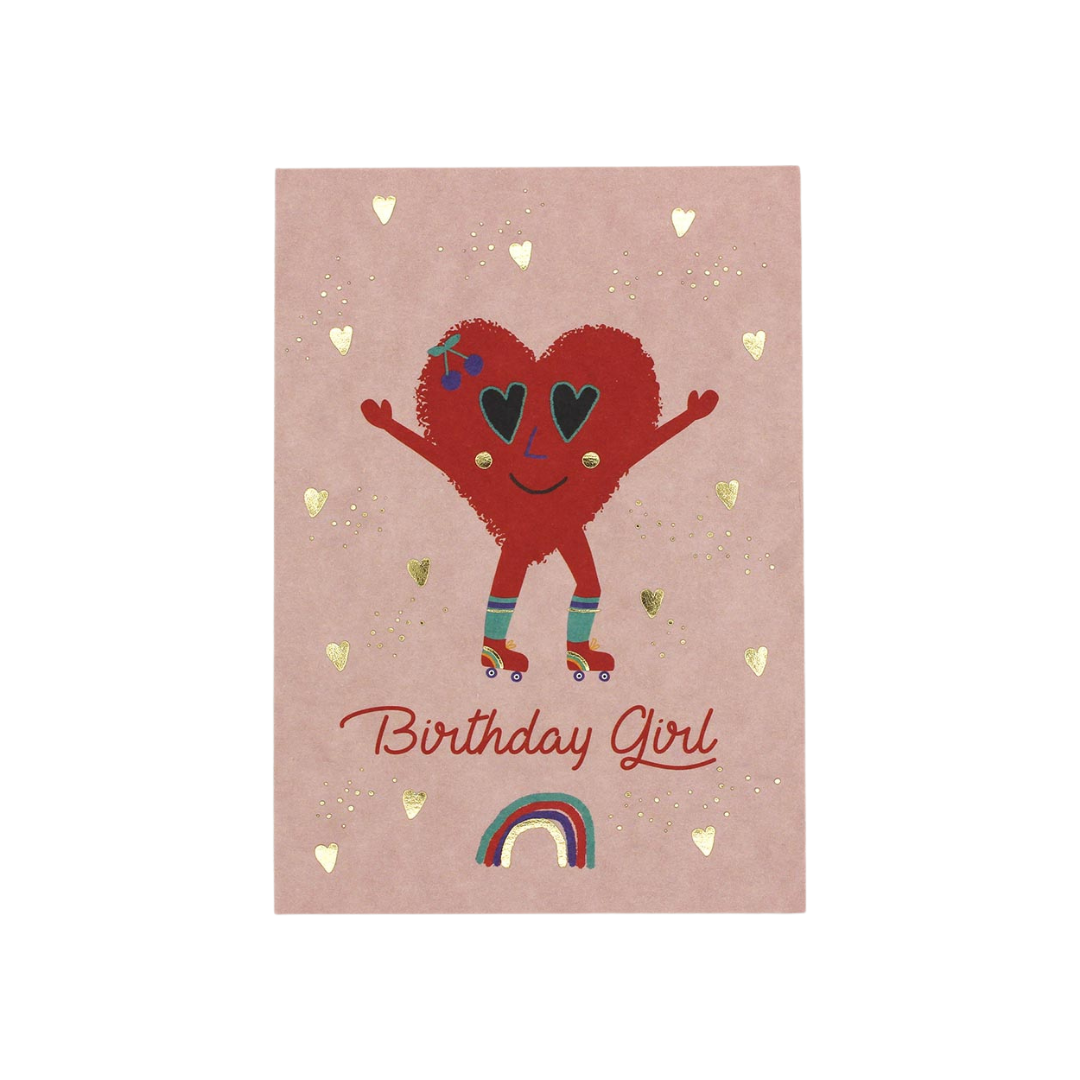 Postkarte Girl mit Herz - Happy Birthday