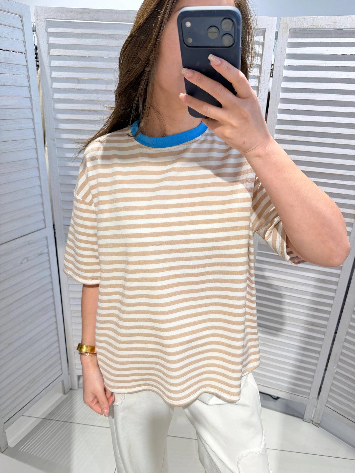 Gestreiftes T-Shirt Woman - beige/blau