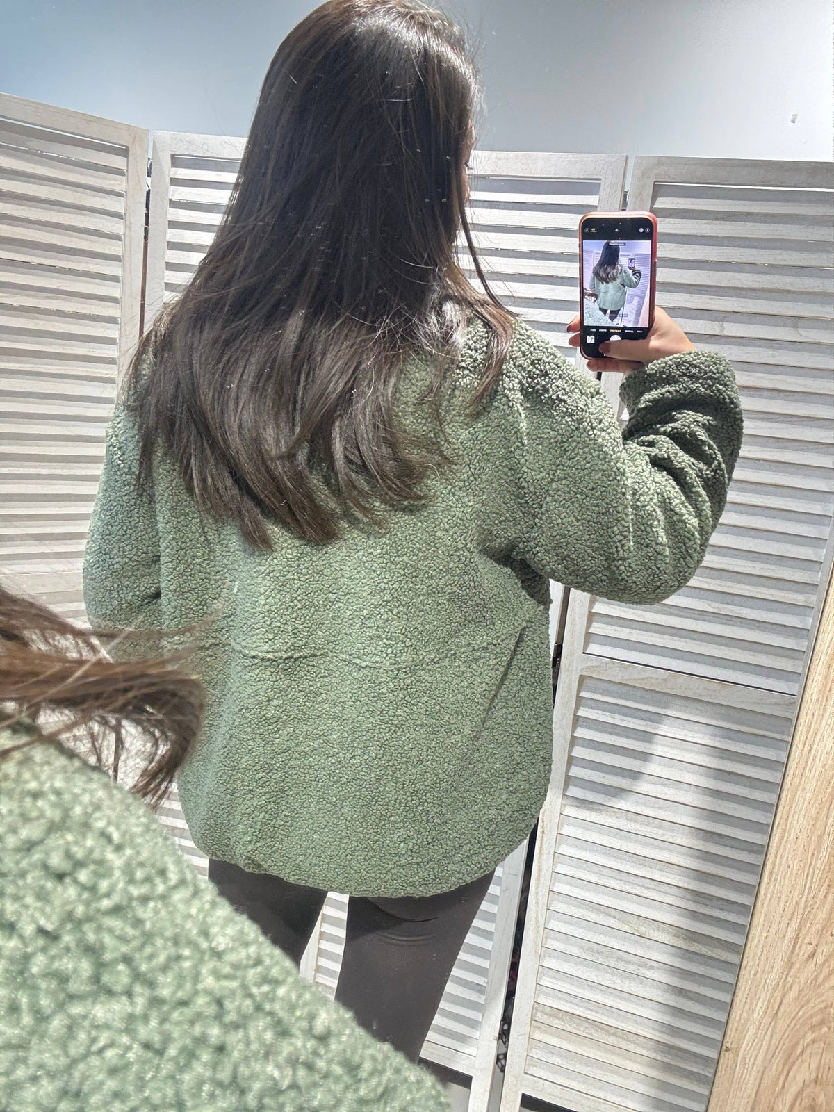 Plüsch-Reissverschlussjacke - Khaki