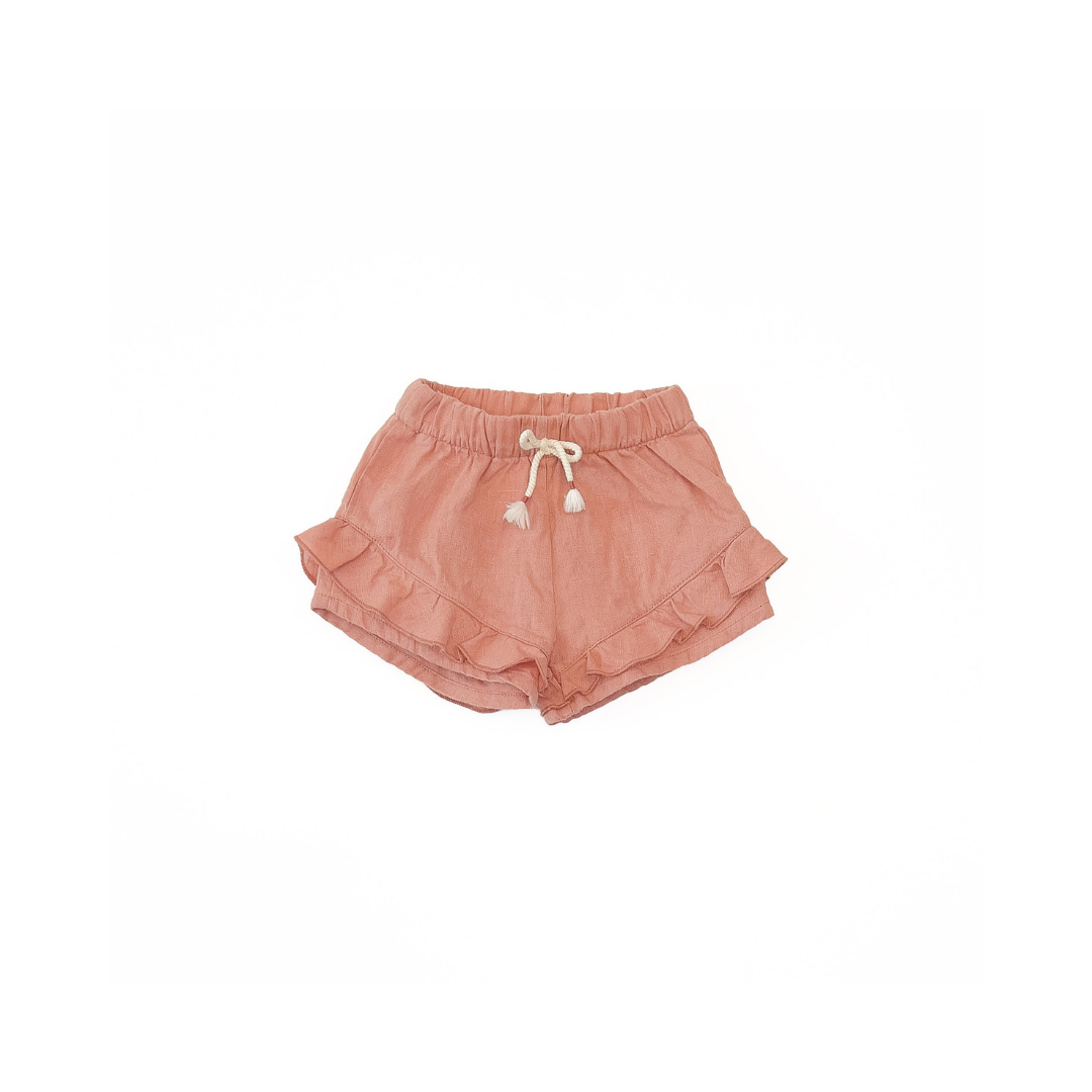 Leinen Shorts mit Kordel - coral