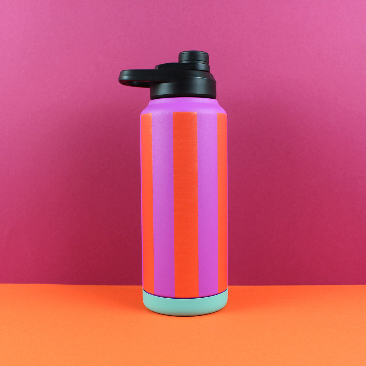 Trinkflasche Stripes 1L - fuchsia/feuerrot/petrol,