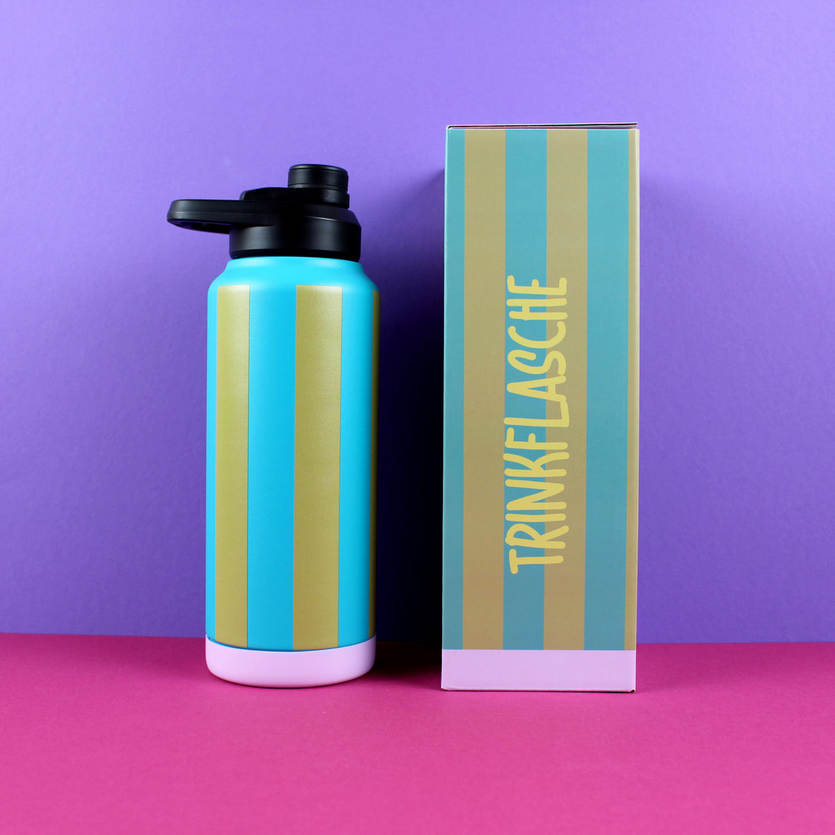 Trinkflasche Stripes 1L - petrol/olive-gold/flieder