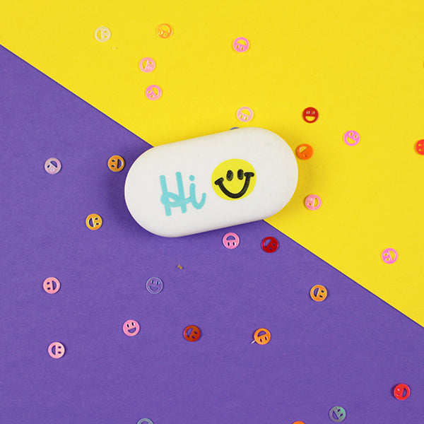 Radiergummi oval hi mit Smile - gelb-mint