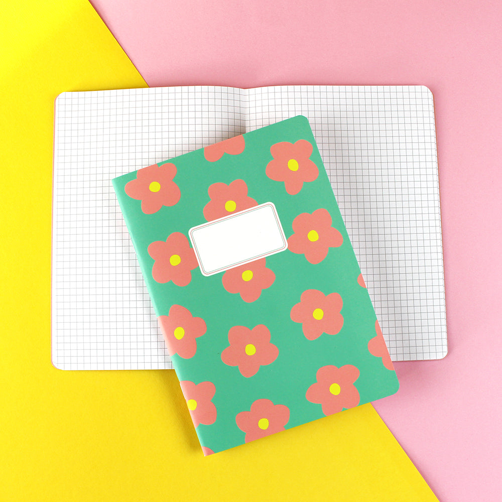 Notizheft Flowers, mint/rose/gelb, 30 Blatt liniert