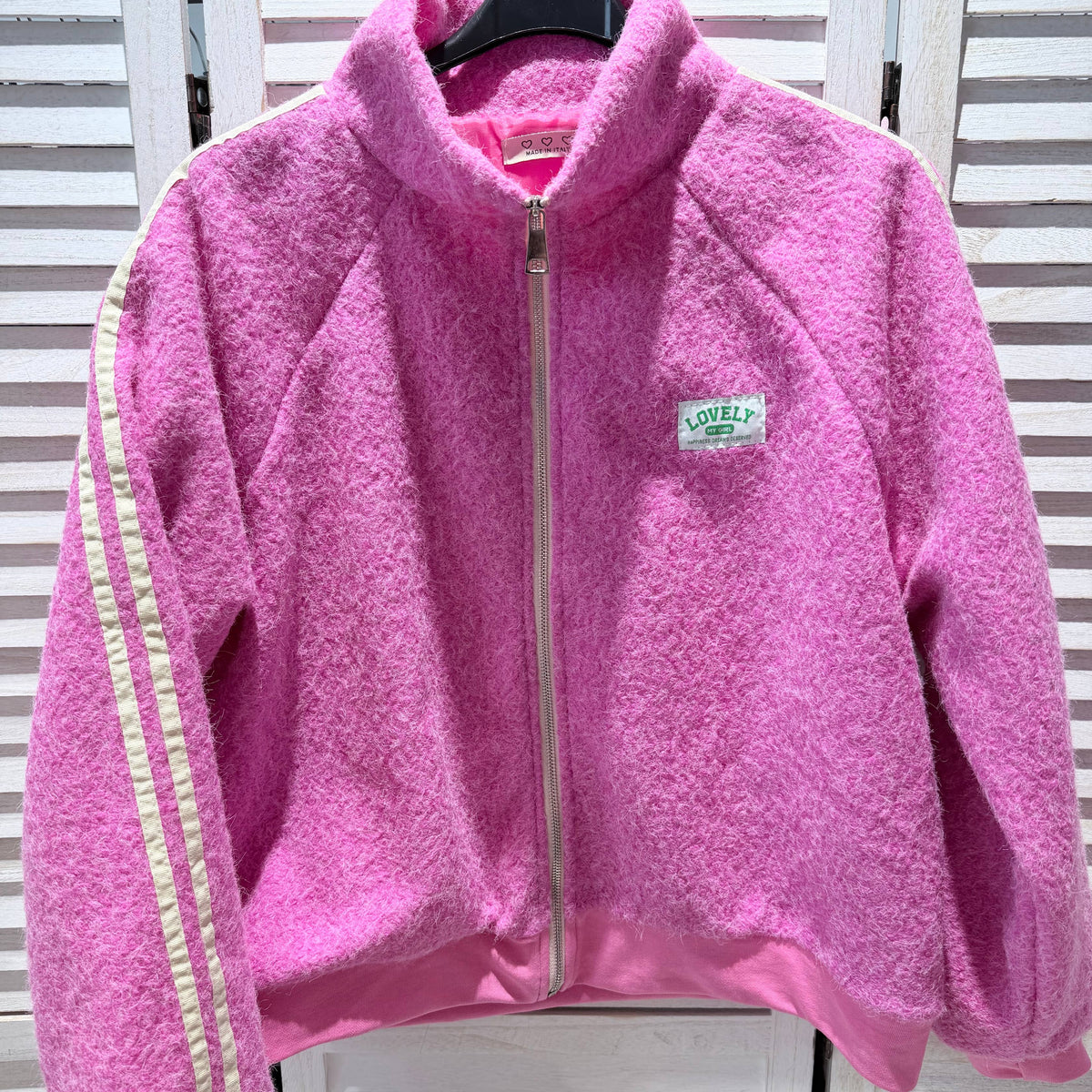 Jacke mit Reissverschluss aus Bouclé-Strick - pink