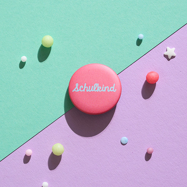 Button Schulkind - rosa/hellblau