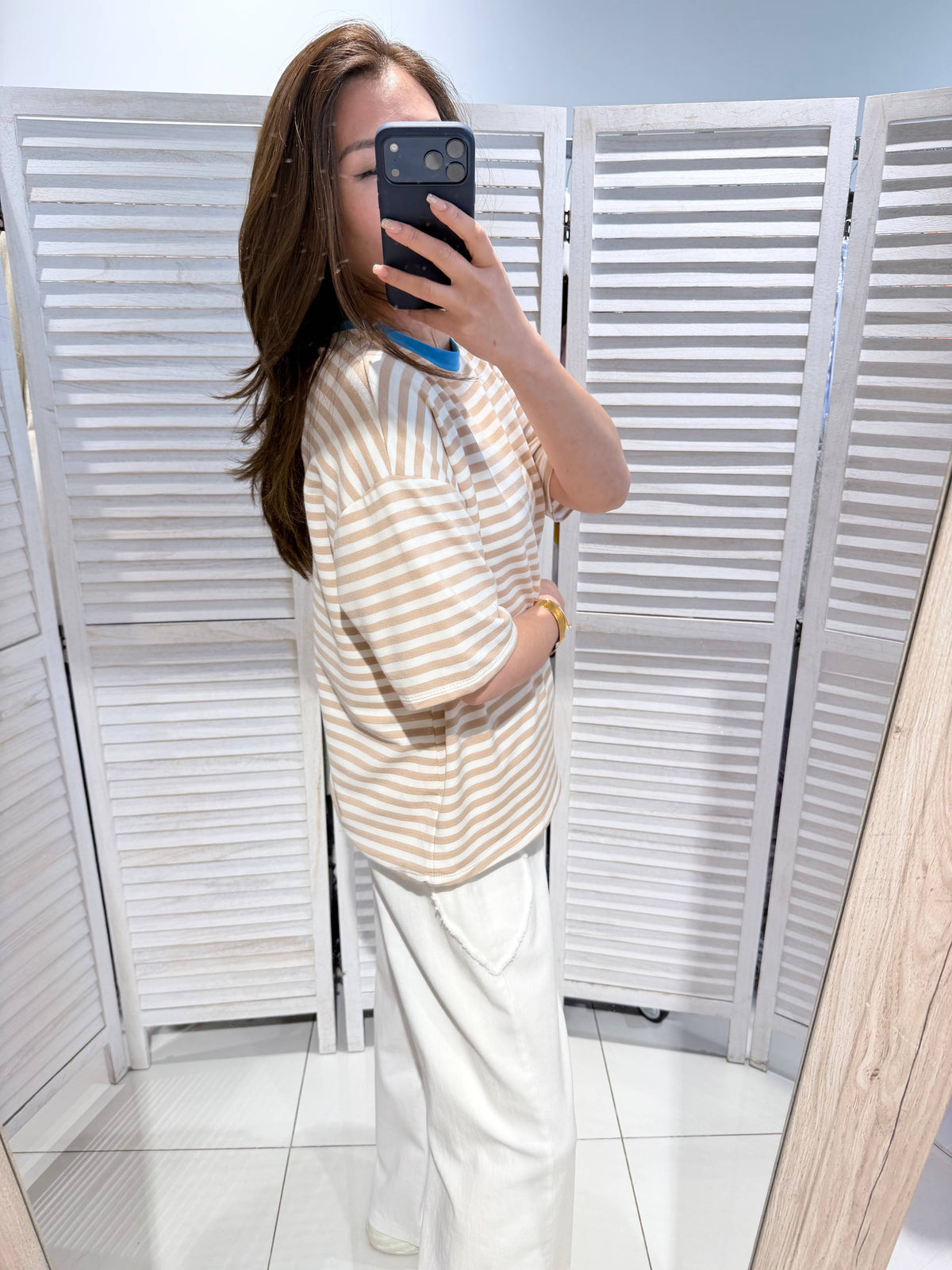 Gestreiftes T-Shirt Woman - beige/blau