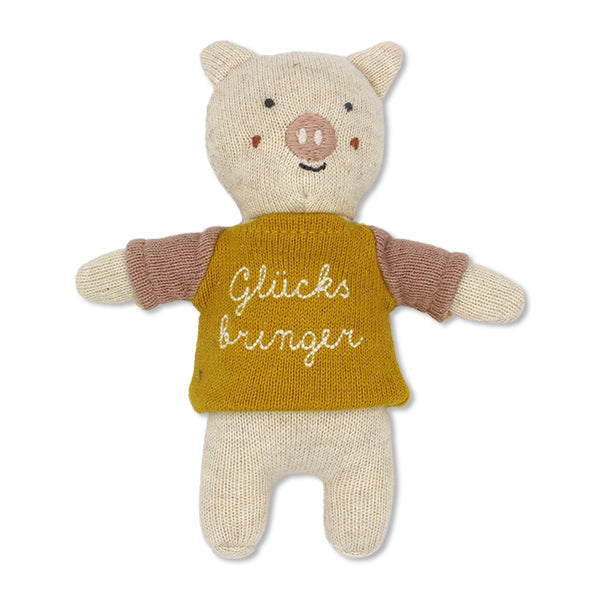 Glücksbringer-Schwein mit Shirt rosa/gelb, 15cm