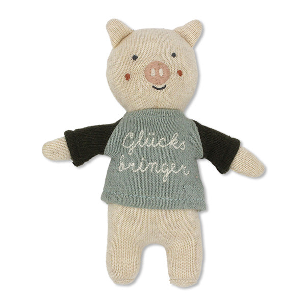 Glücksbringer-Schwein mit Shirt eisblau/oliv, 15cm