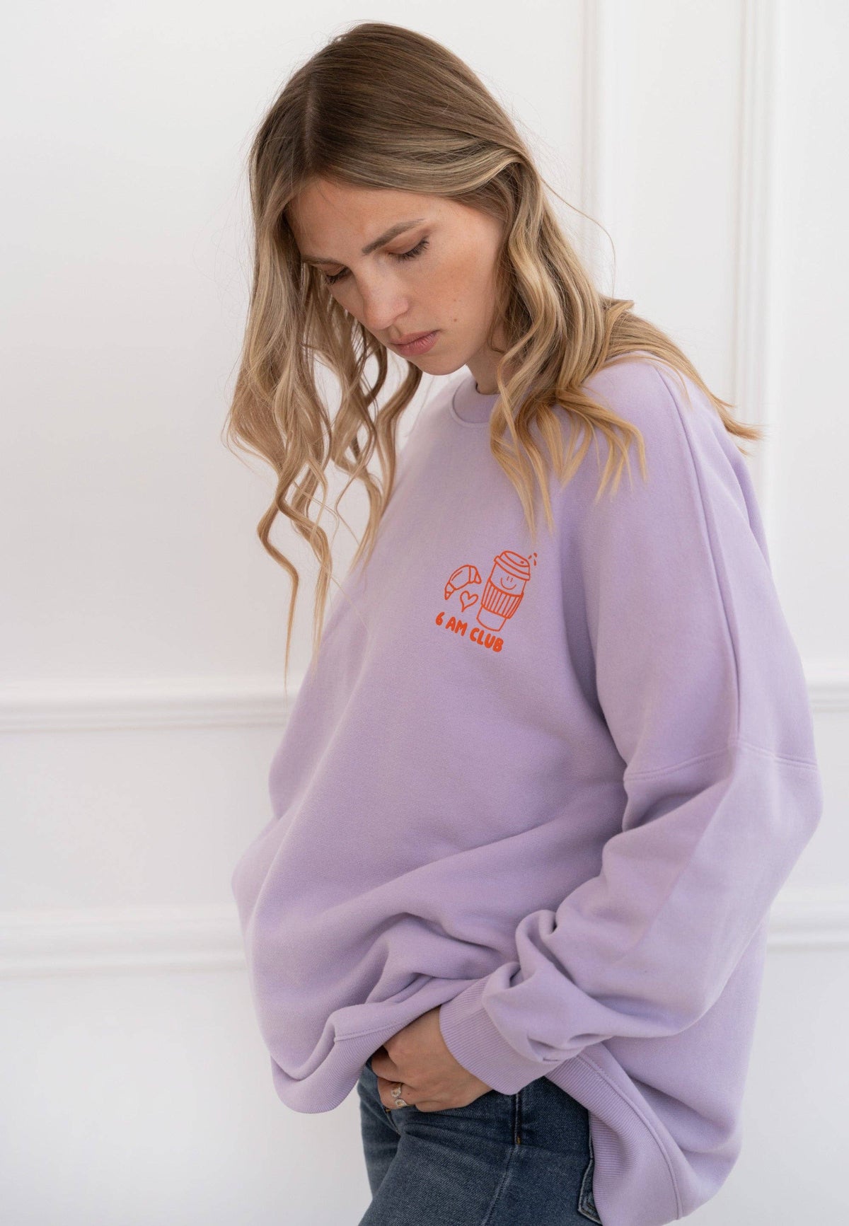 Erwachsenen Sweatshirt Coffee before Chaos flieder