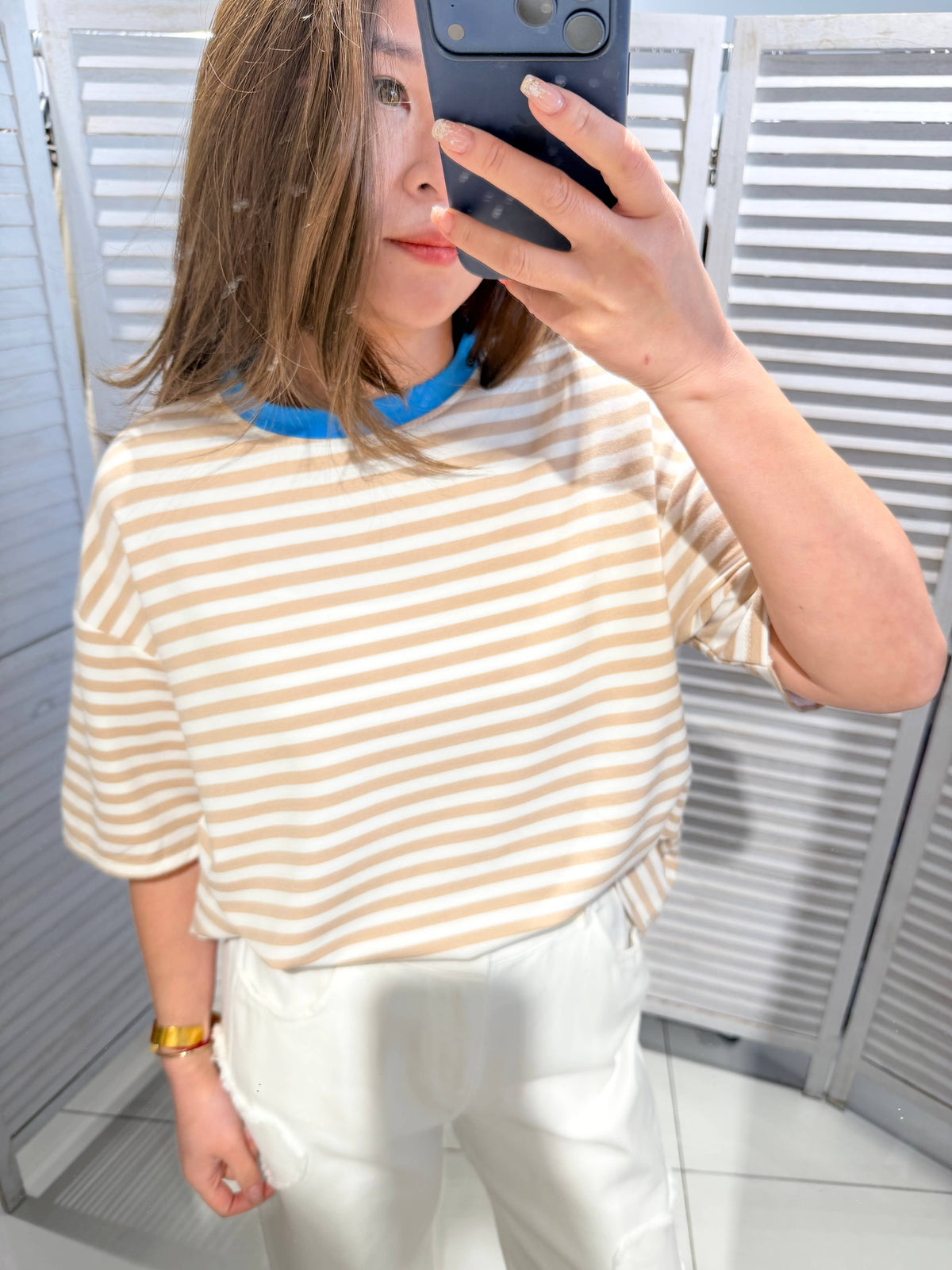 Gestreiftes T-Shirt Woman - beige/blau