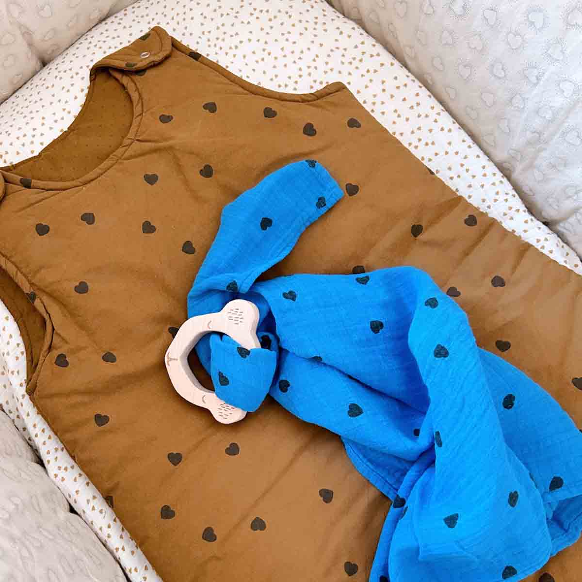 Musselin Halstuch Kinder - Blau mit Herz