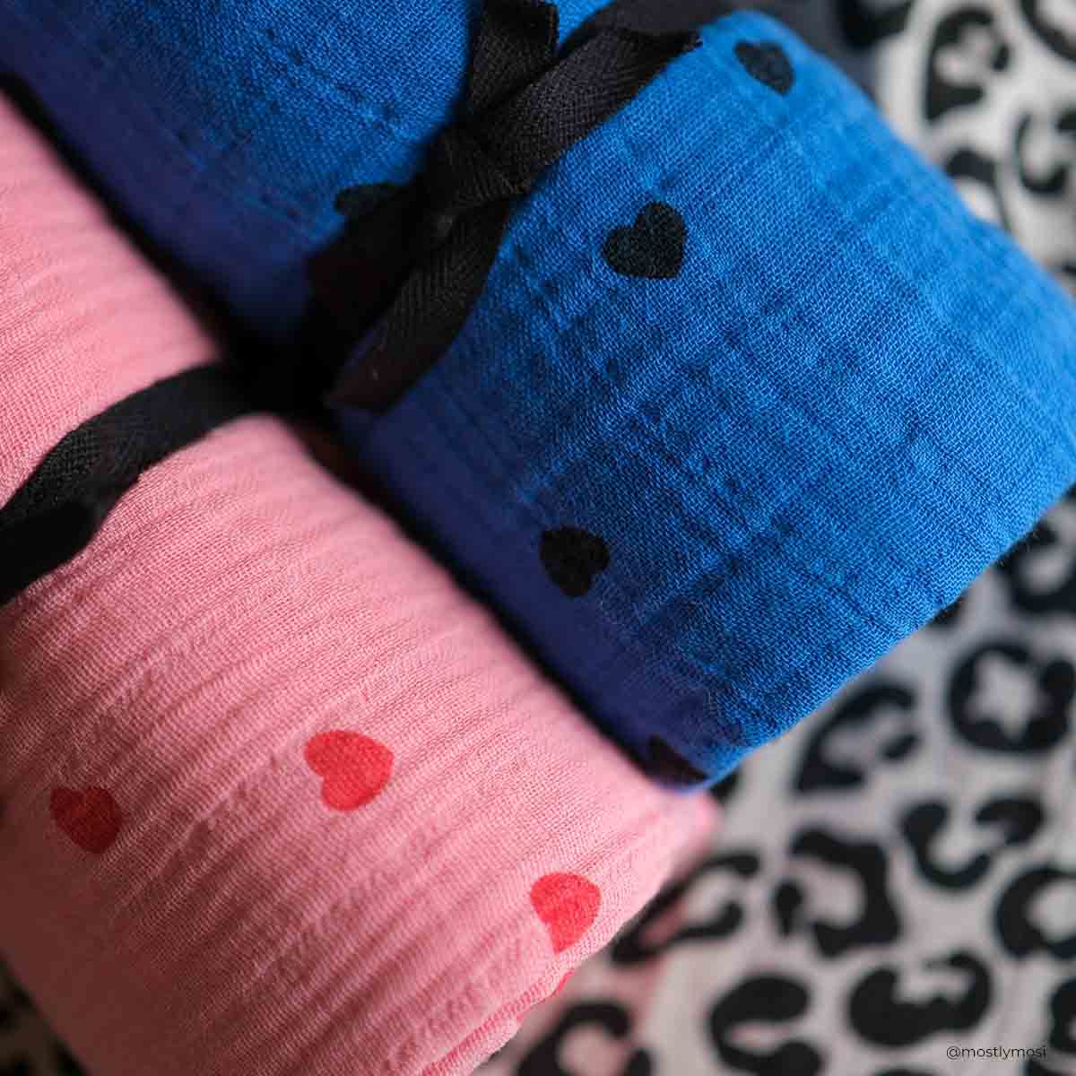 Musselin Halstuch Kinder - Blau mit Herz