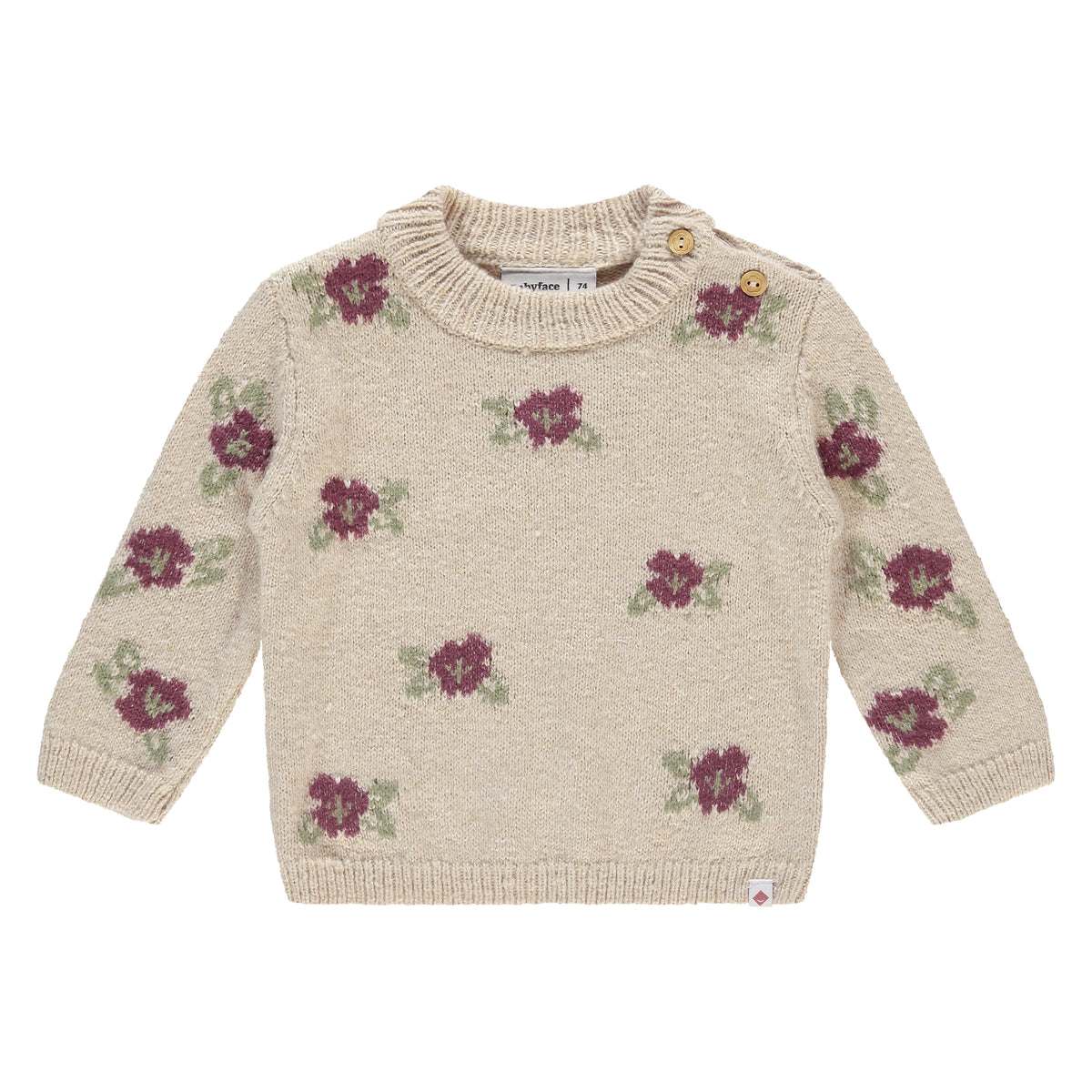 Babystrickpullover mit Blumen - burgundy