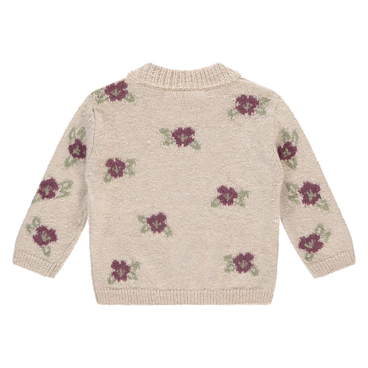 Babystrickpullover mit Blumen - burgundy