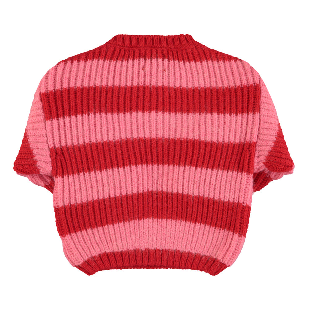 Gestrickter Pullover | Red &amp; pink stripes