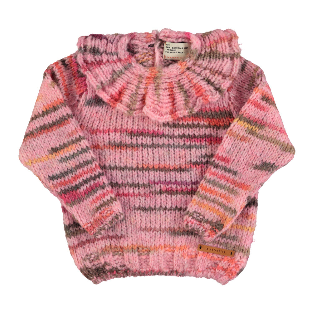 Strickpullover mit Kragen | Multicolor pink