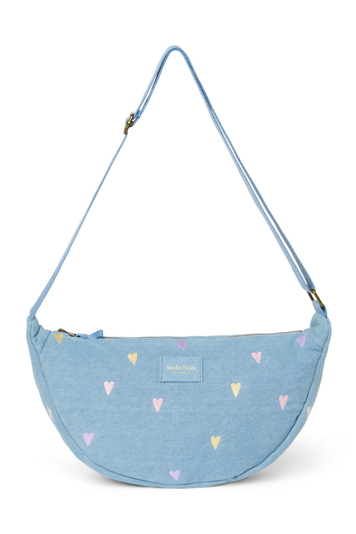 Denim Adult Fanny Pack - Hearts Light Blue
