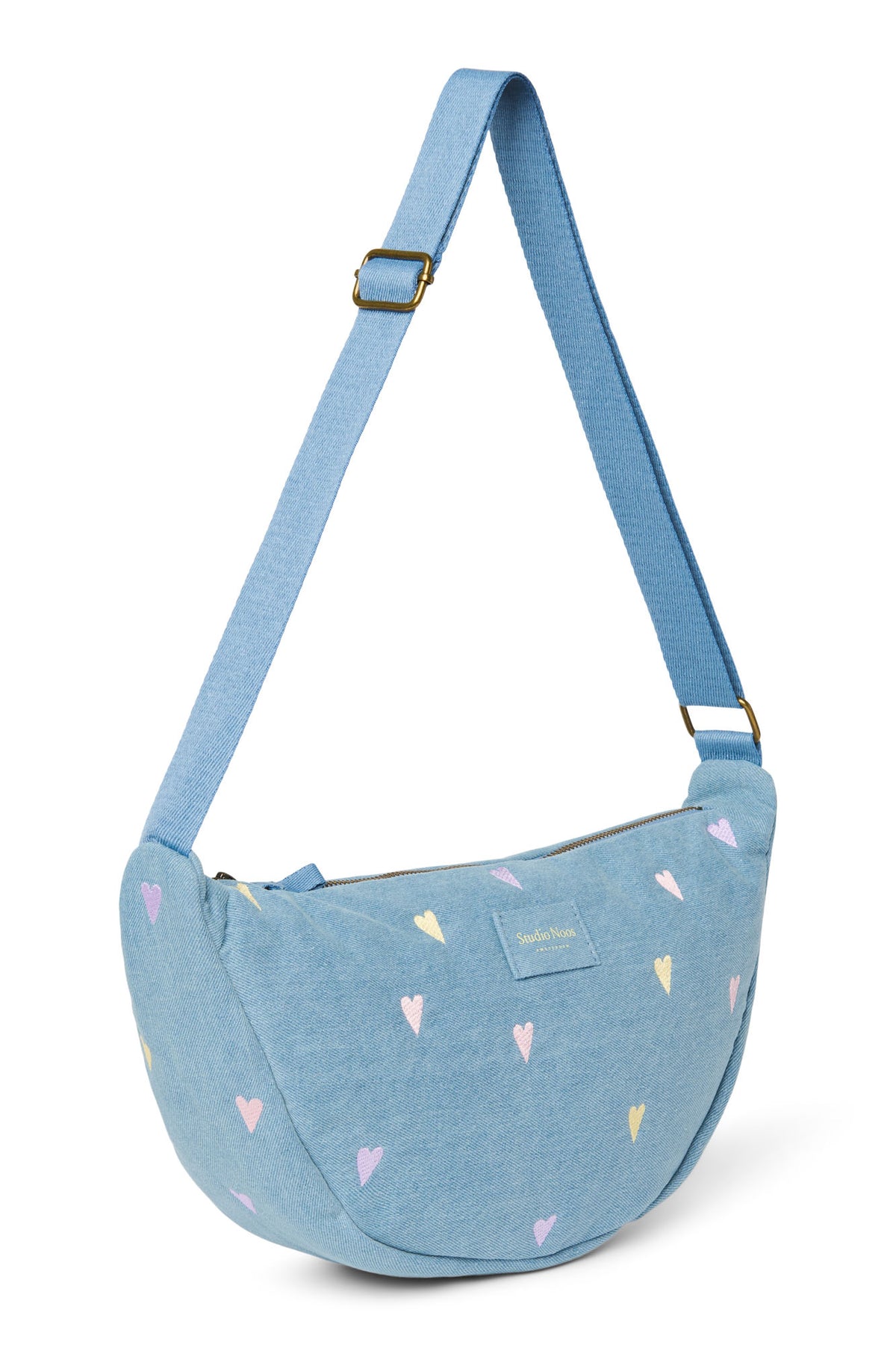 Denim Adult Fanny Pack - Hearts Light Blue