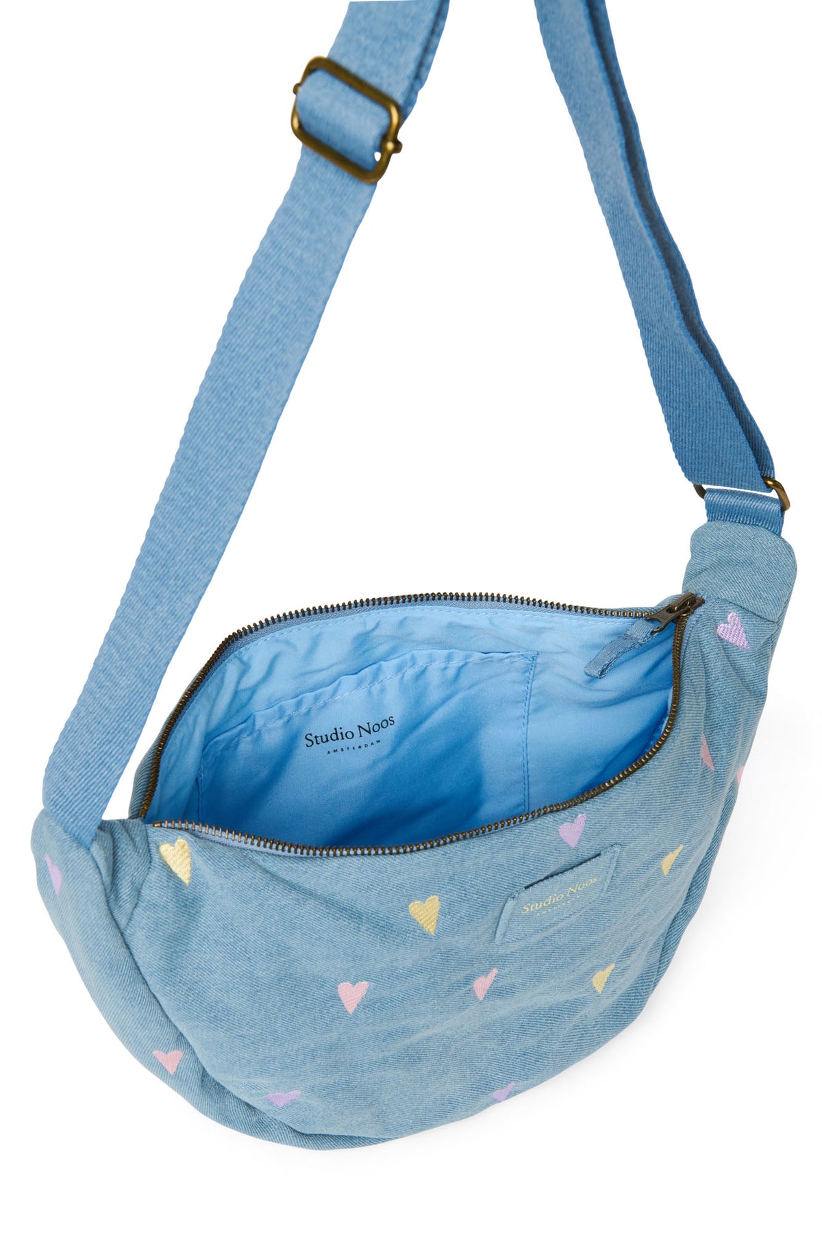 Denim Adult Fanny Pack - Hearts Light Blue
