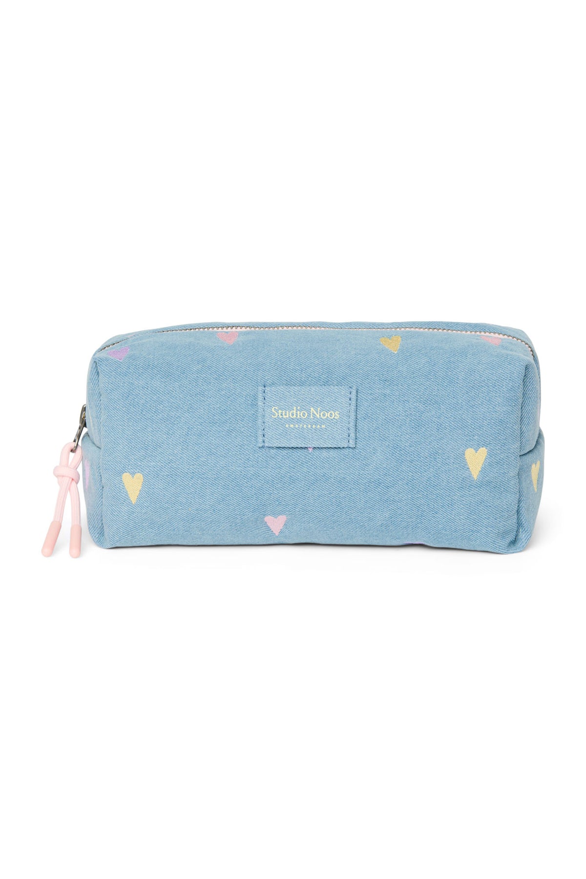 Denim Teddy Pouch - Hearts Light Blue