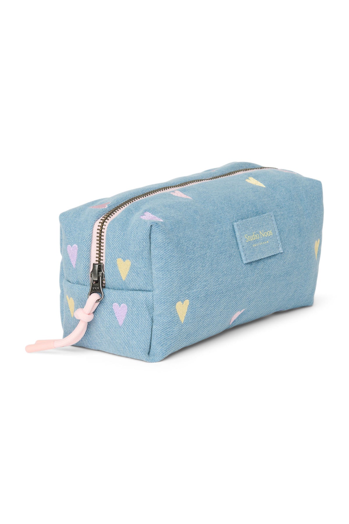 Denim Teddy Pouch - Hearts Light Blue