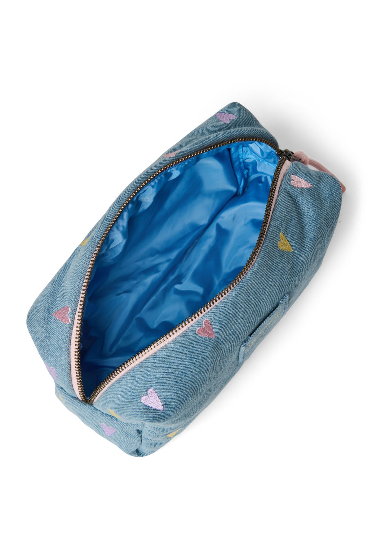 Denim Teddy Pouch - Hearts Light Blue