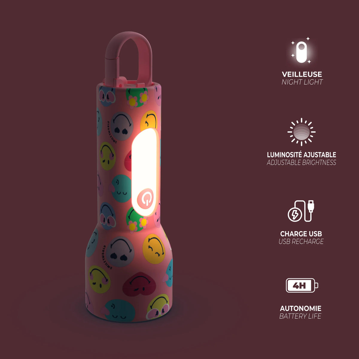 Taschenlampe Smiley - rosa
