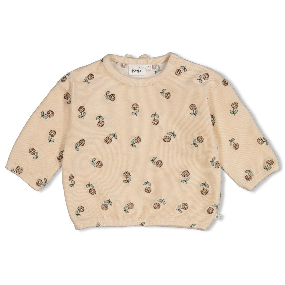 Gerippter Sweater Samt Stickerei Lucky Bloombird