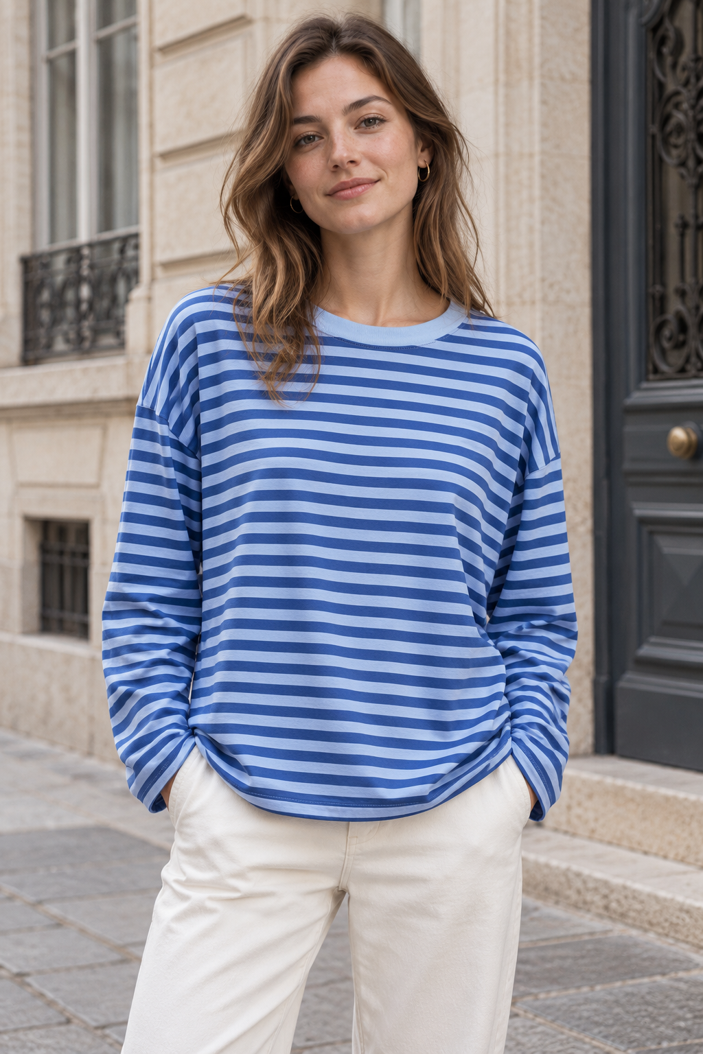 Gestreiftes Langarm-T‑Shirt - blau