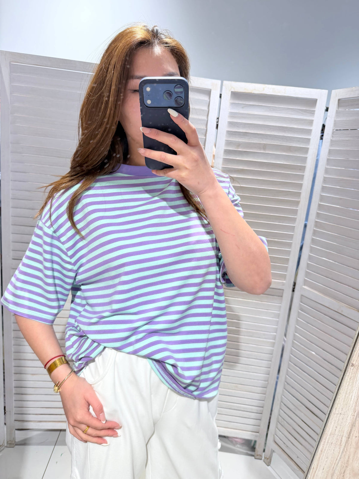 Gestreiftes T-Shirt - lila/hellblau