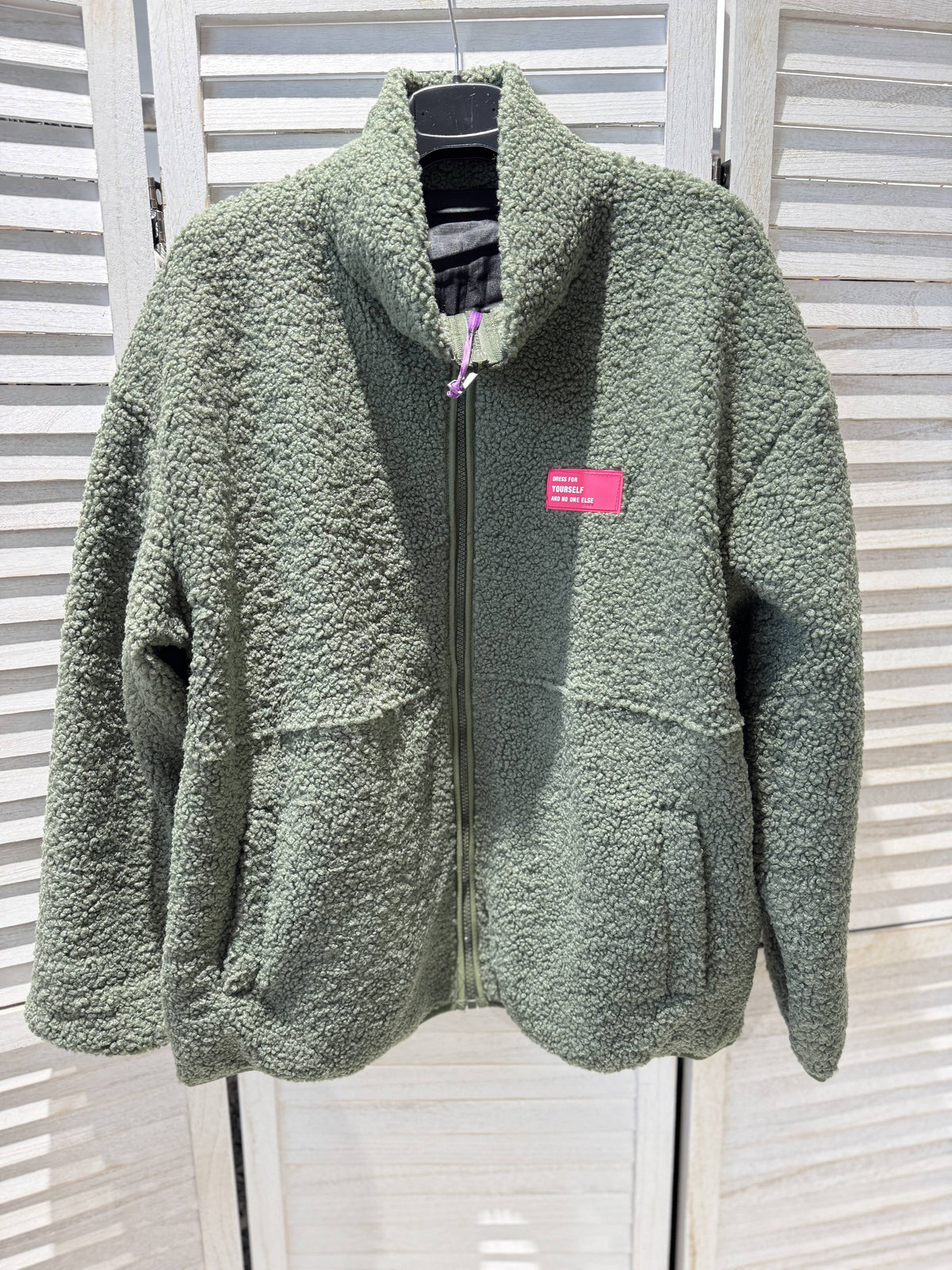 Plüsch-Reissverschlussjacke - Khaki