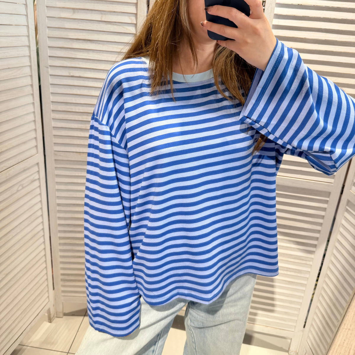 Gestreiftes Langarm-T‑Shirt - blau