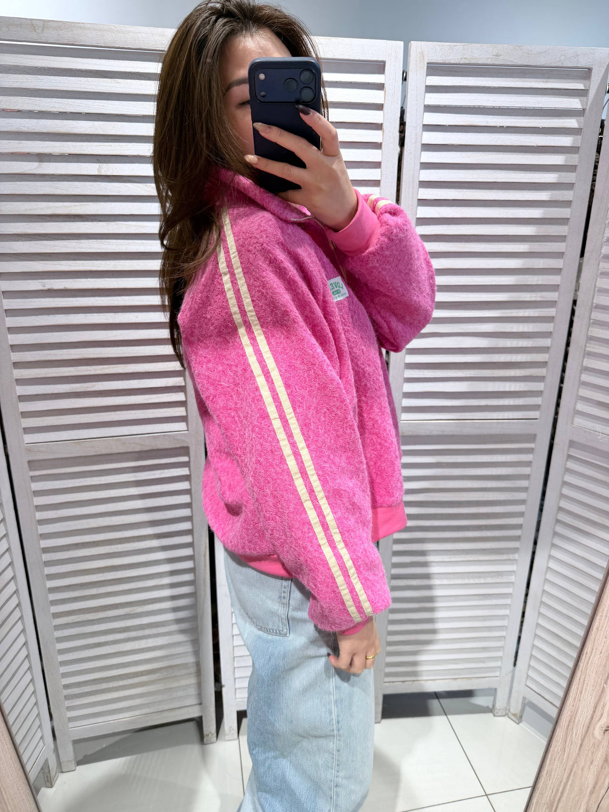 Jacke mit Reissverschluss aus Bouclé-Strick - pink