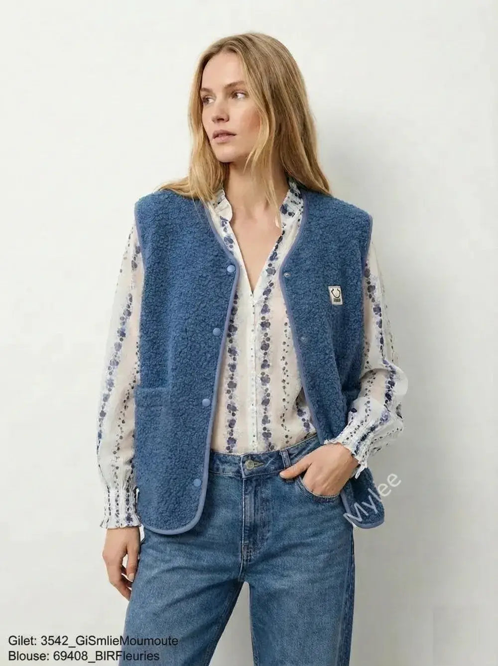 Ärmelloses Gilet Woman mit Smiley-Patch Blau Jeans
