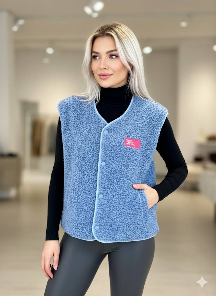 Teddy Fleece Veste - blau