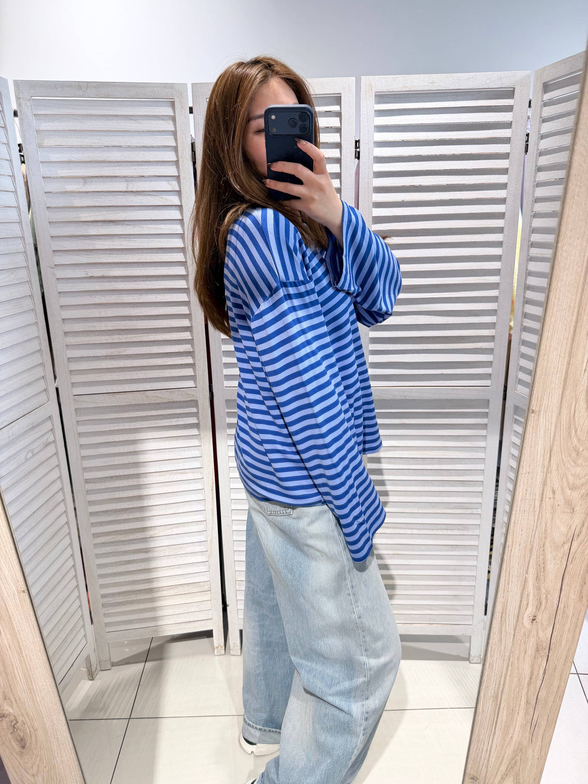 Gestreiftes Langarm-T‑Shirt - blau