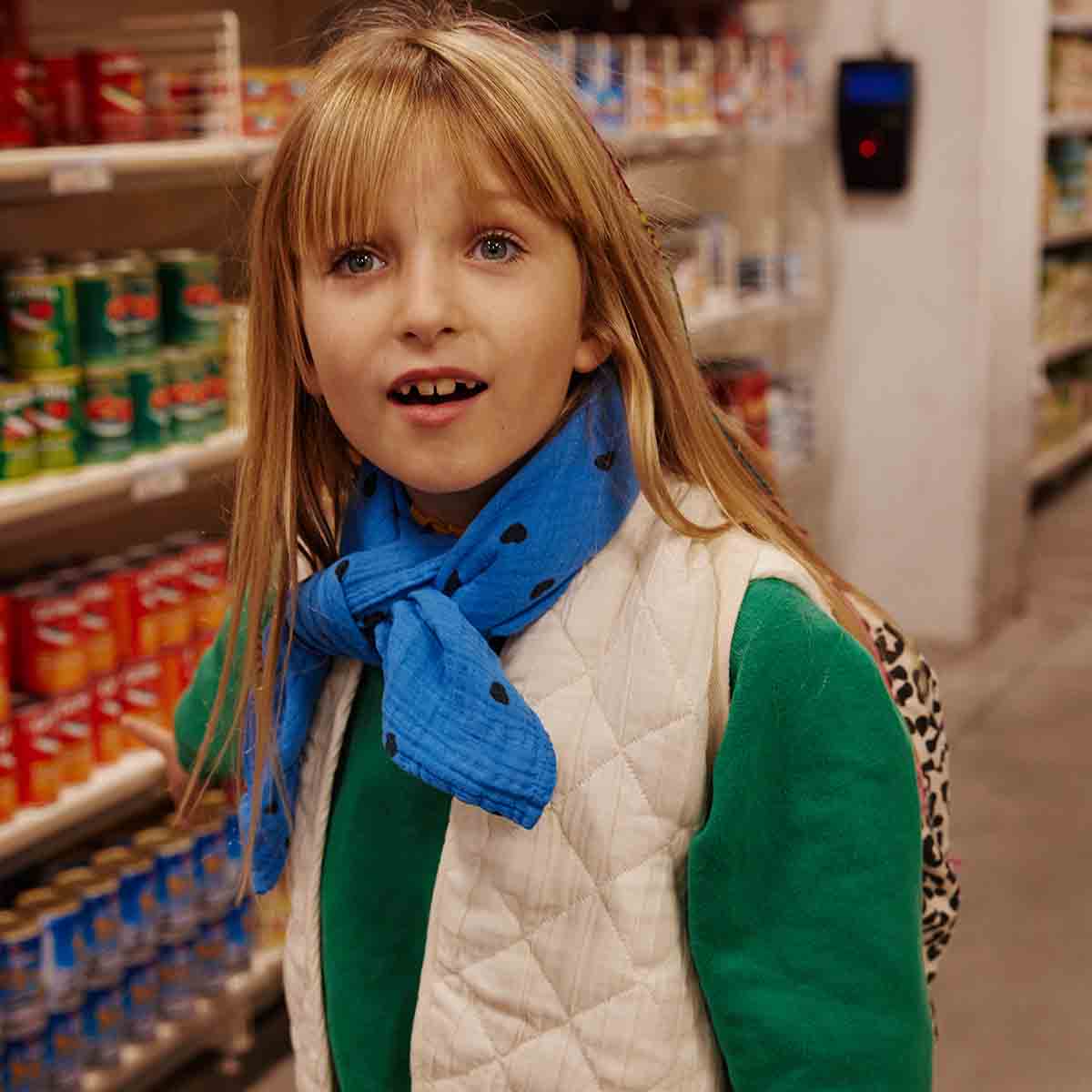 Musselin Halstuch Kinder - Blau mit Herz